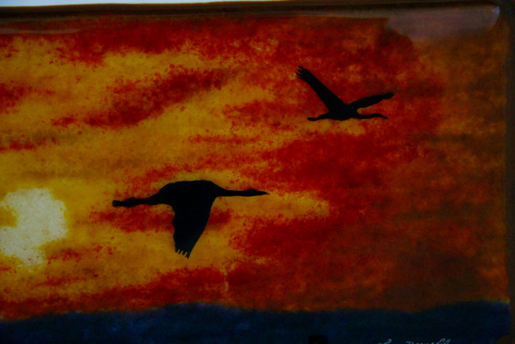 Sunset Flight - 5" x 10" Sandhill Cranes in Motion - sold