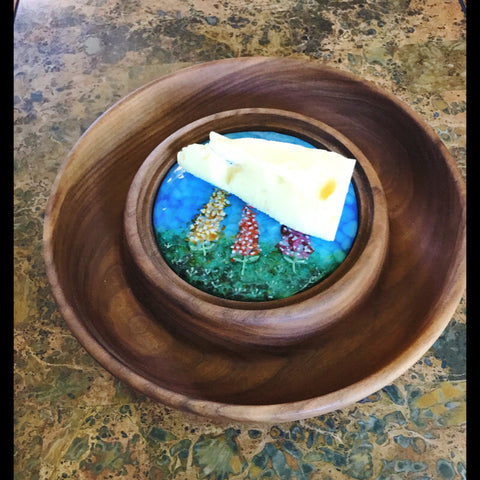Spalted Maple bowl with Walnut textured center and pedestal